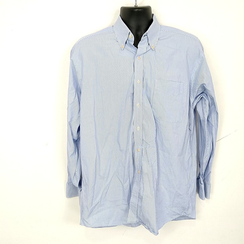 Tommy Hilfiger Striped Button Down Shirt Blue White Preppy Career Mens 17 34 35